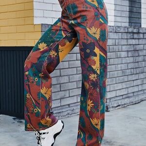 SHEIN Multicolor Floral Wide Leg Jeans